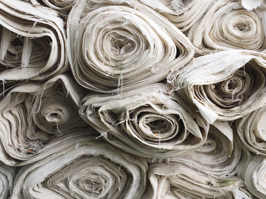 Rolls of bulk material stacked and ready for export packing