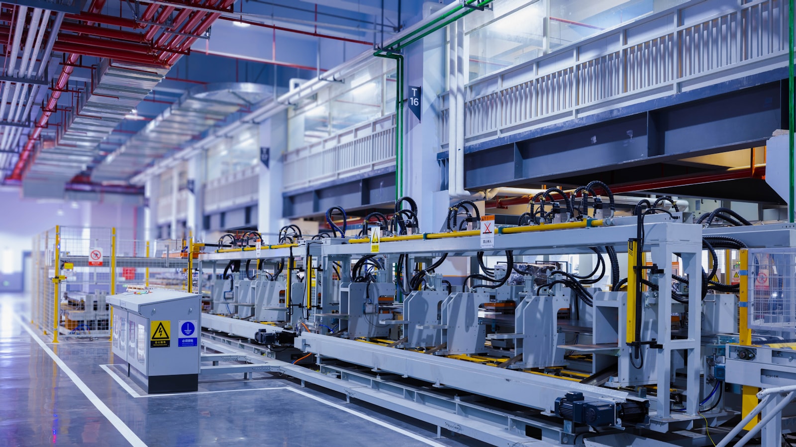 Automated production line inside a factory